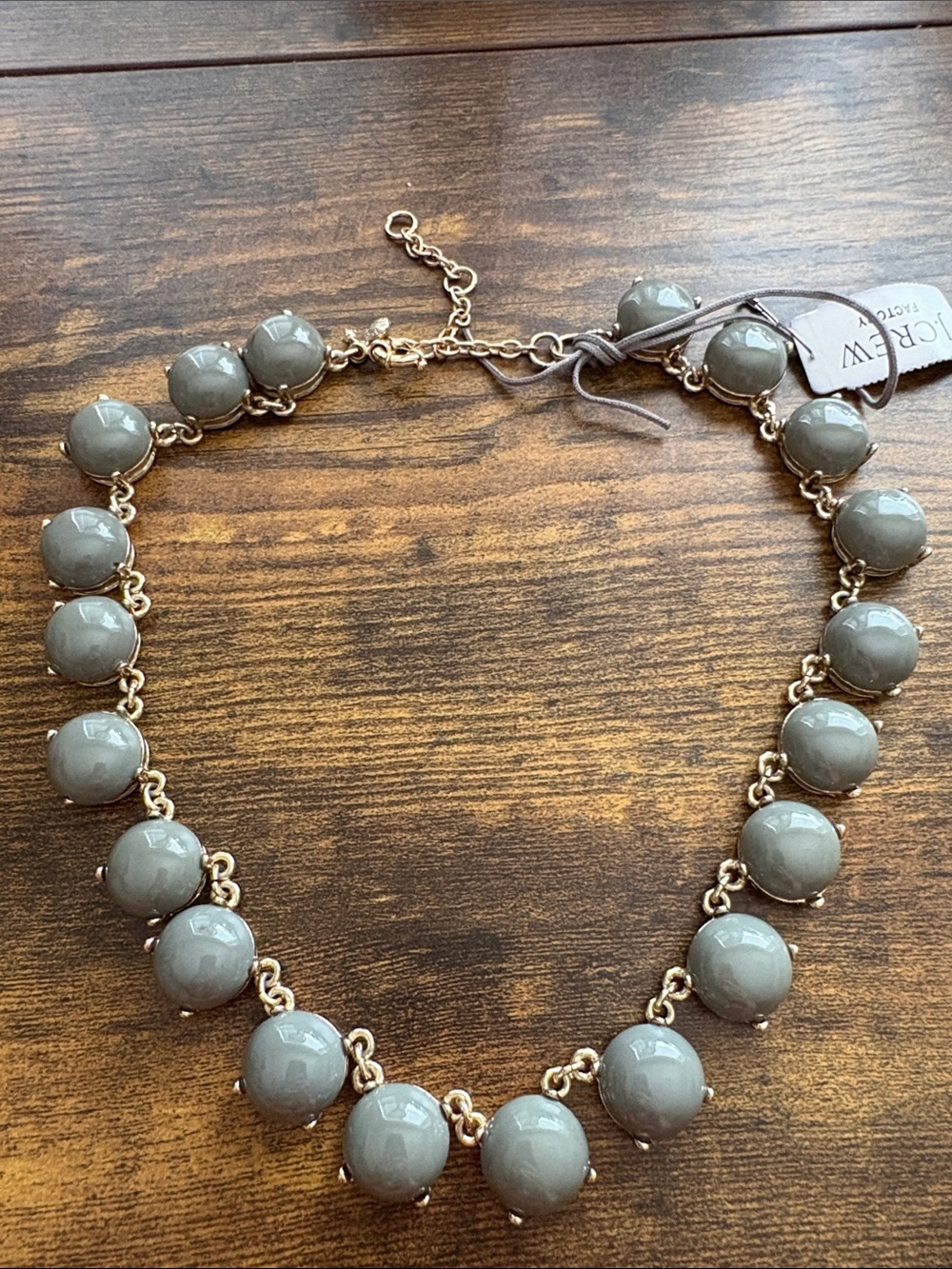 J. Crew Factory Gray Bead Collar Necklace with Gold Tone Chain